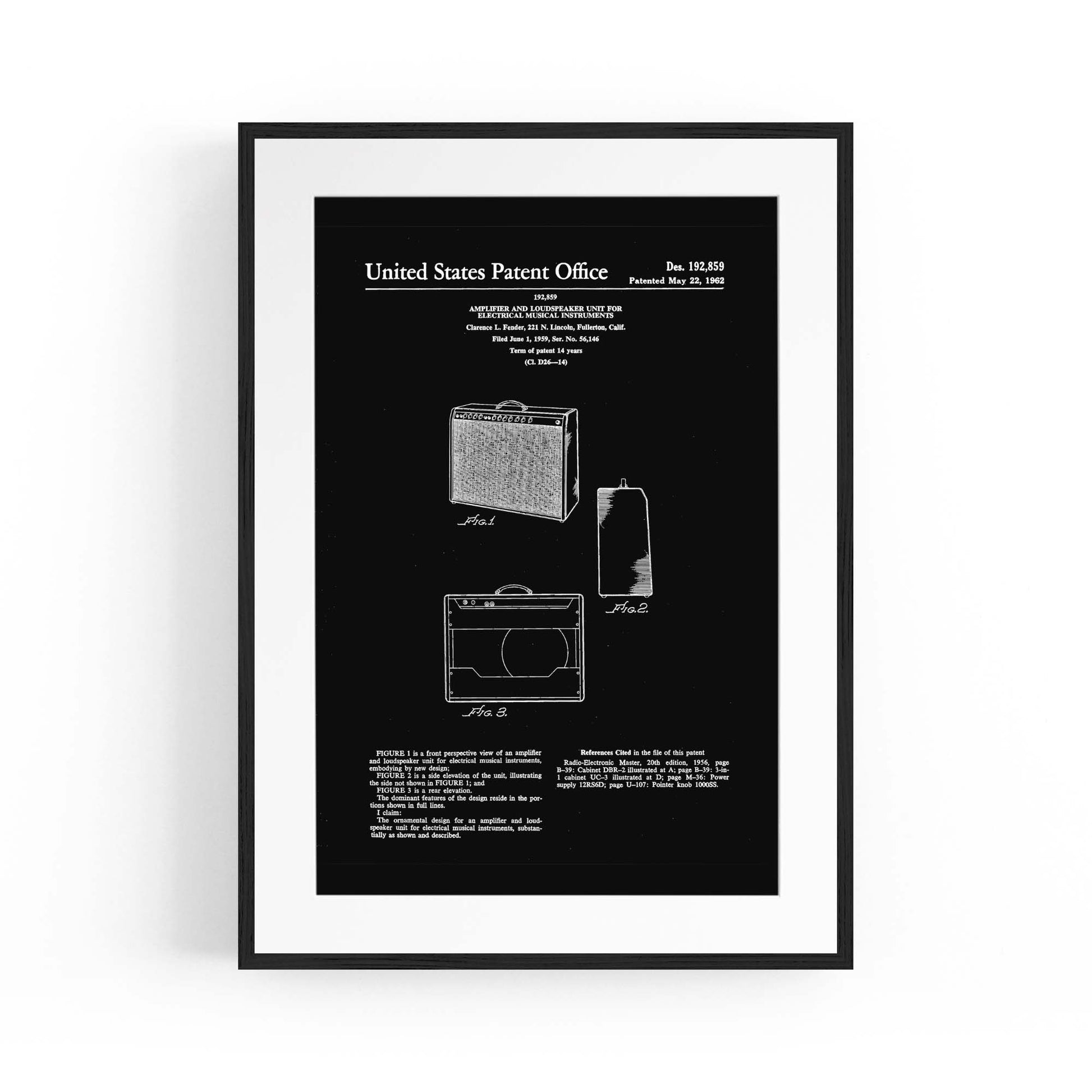 Vintage Music Amp Black Patent Gift Wall Art #1 - The Affordable Art Company