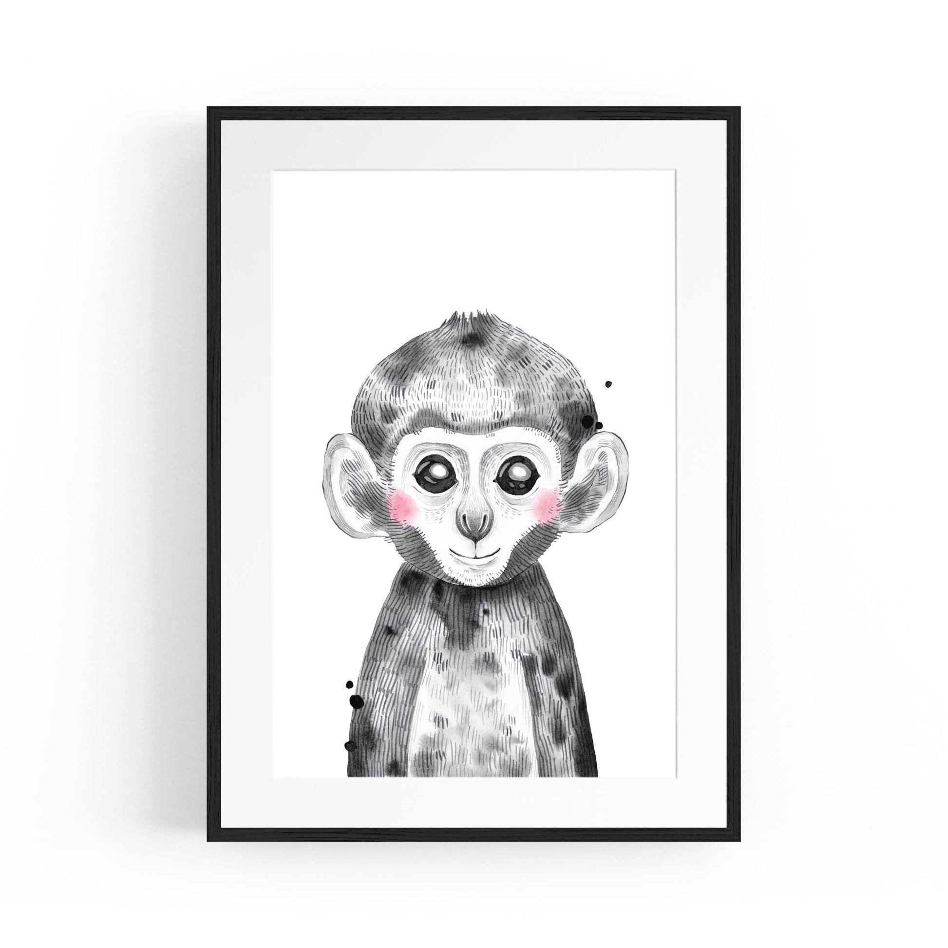 Cute Blushing Baby Monkey Nursery Animal Wall Art - The Affordable Art Company
