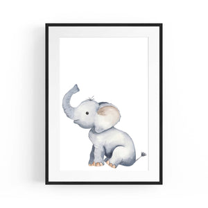 Cartoon Elephant Cute Nursery Baby Animal Wall Art #1 - The Affordable Art Company
