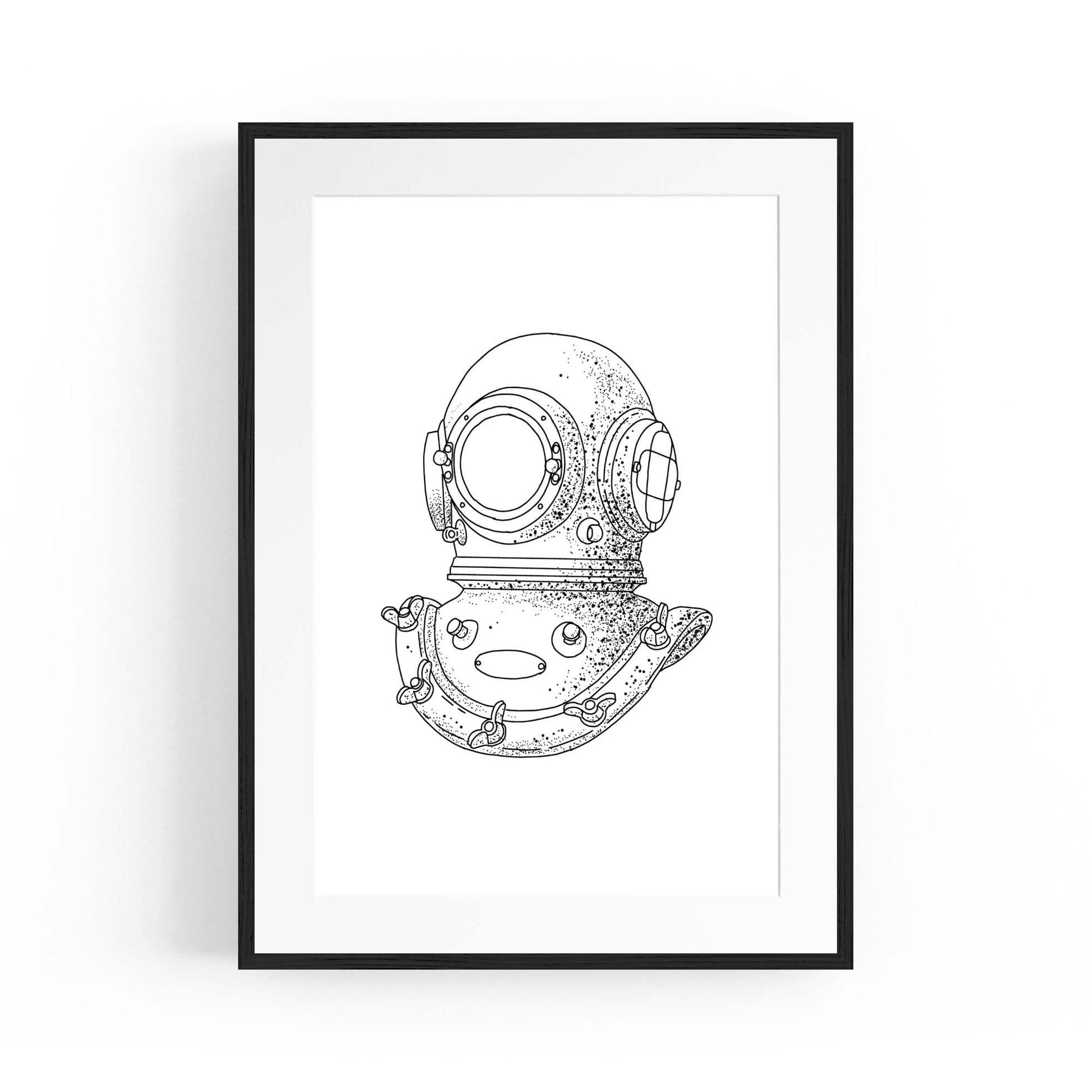 Diving Helmet Drawing Nautical Coastal Wall Art #1 - The Affordable Art Company