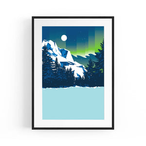Retro Mountain Landscape Lake Blue Wall Art - The Affordable Art Company