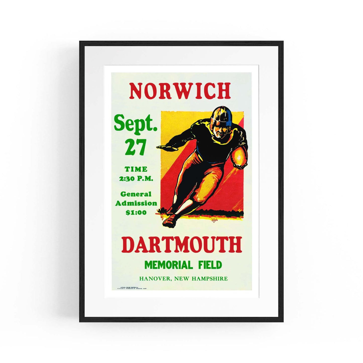 Dartmouth vs Norwich Rugby Vintage Sport Advert Wall Art - The Affordable Art Company