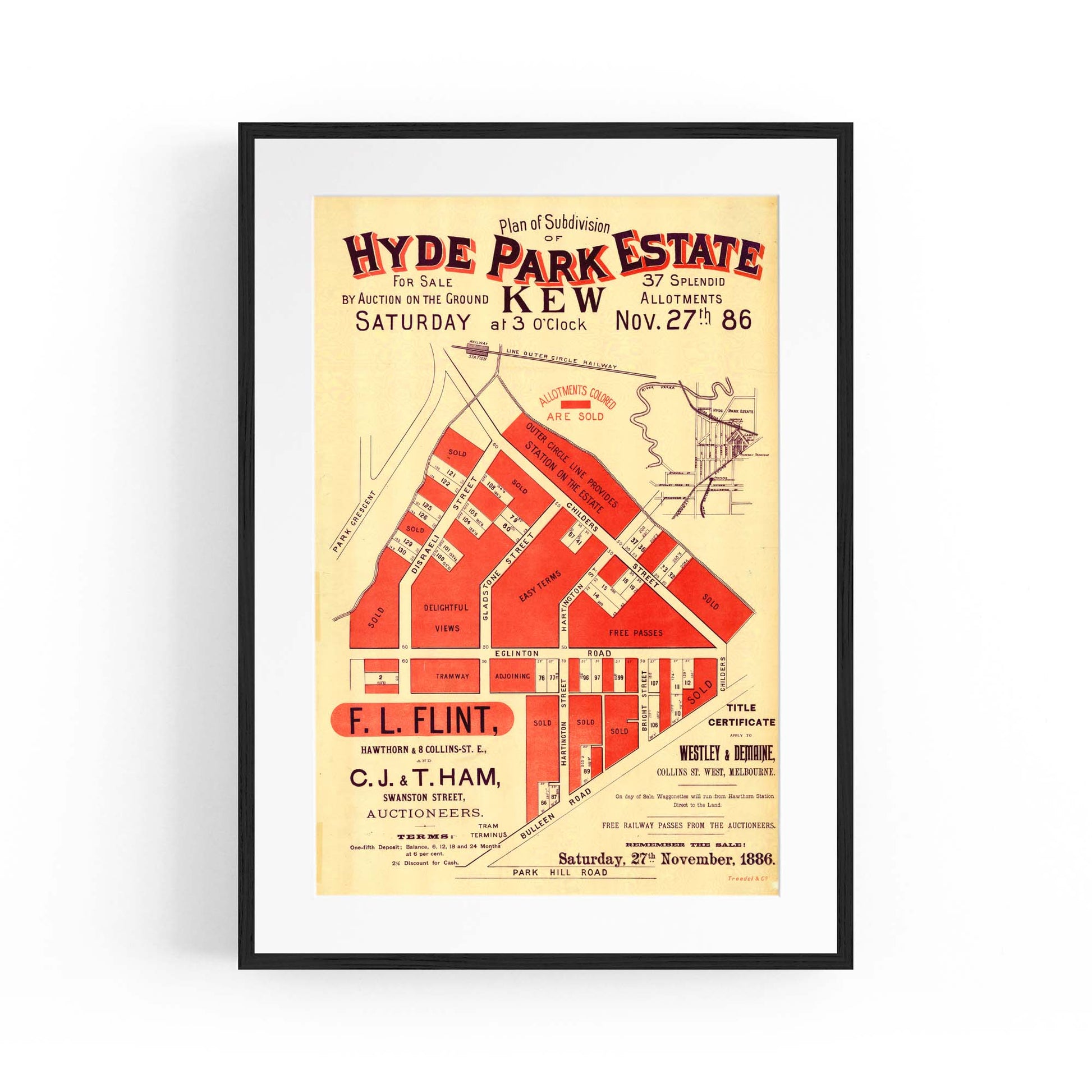 Kew Melbourne Vintage Real Estate Advert Wall Art #2 - The Affordable Art Company