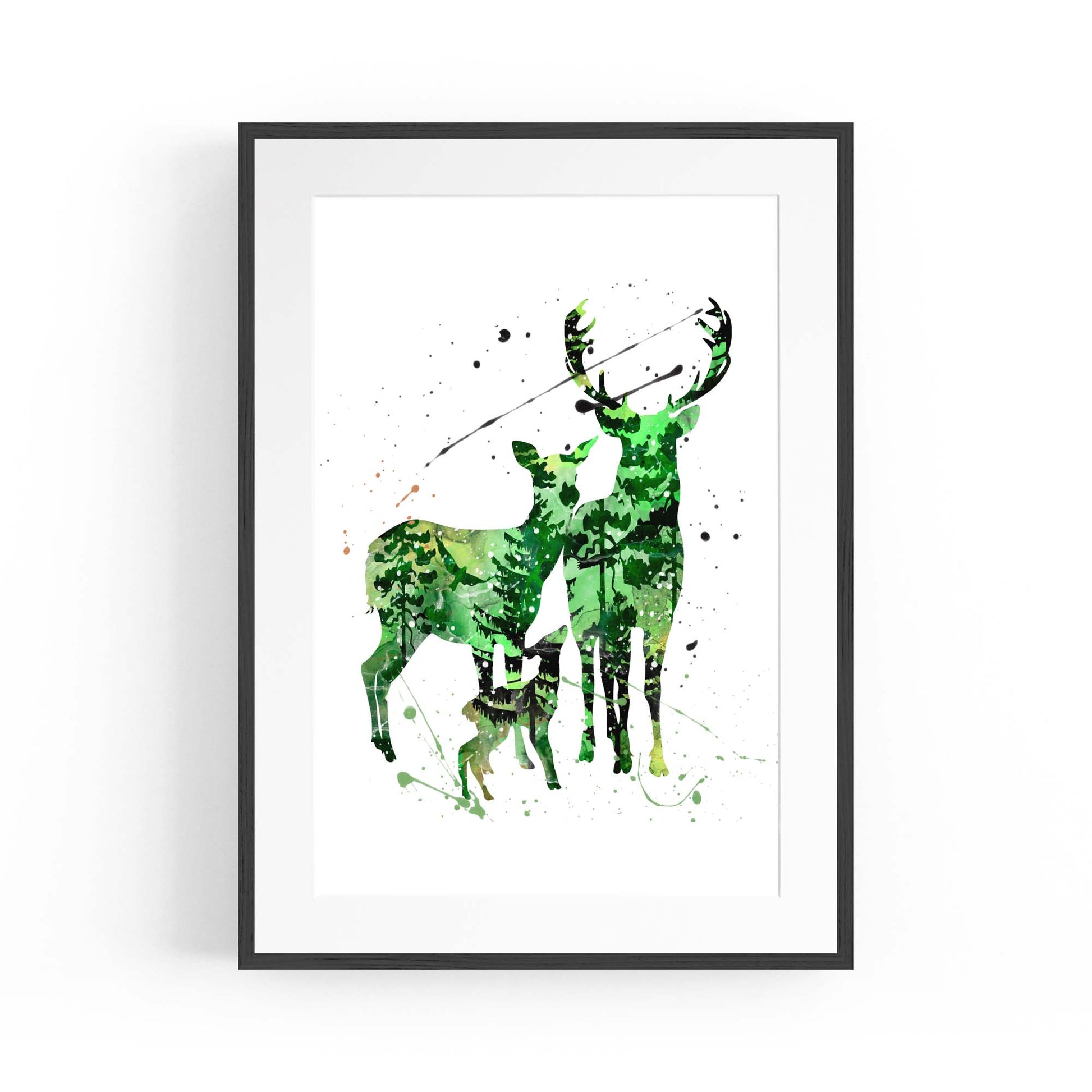 Deer Family Painting Nursery Green Animal Wall Art - The Affordable Art Company