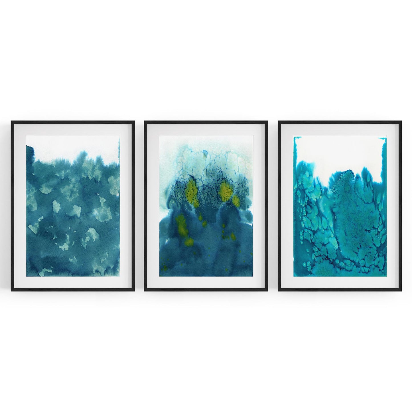 Set of Blue Ink Abstract Painting Faded Wall Art #5 - The Affordable Art Company