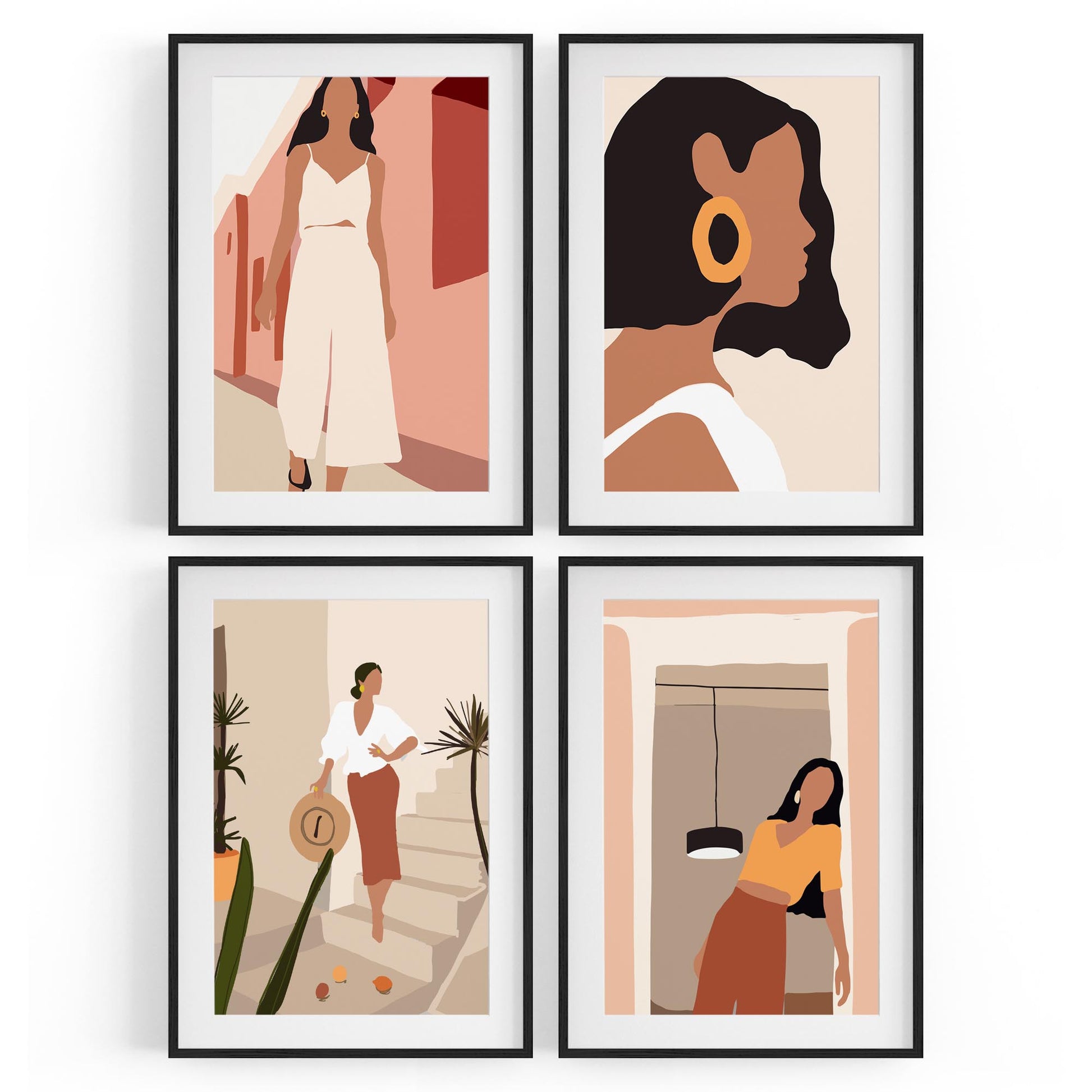 Set of 4 Retro Fashion Girl's Bedroom Minimal Wall Art - The Affordable Art Company