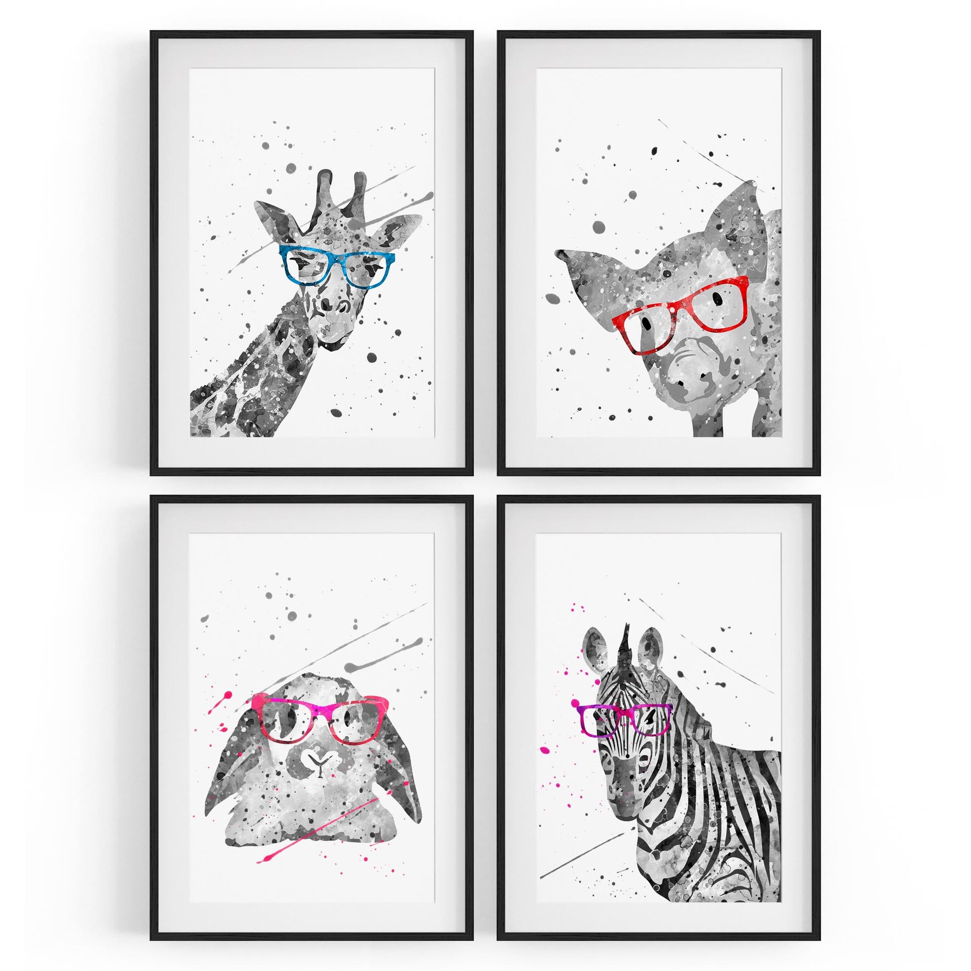 Set of 4 Cute Baby Nursery Clever Animal Paintings Wall Art - The Affordable Art Company