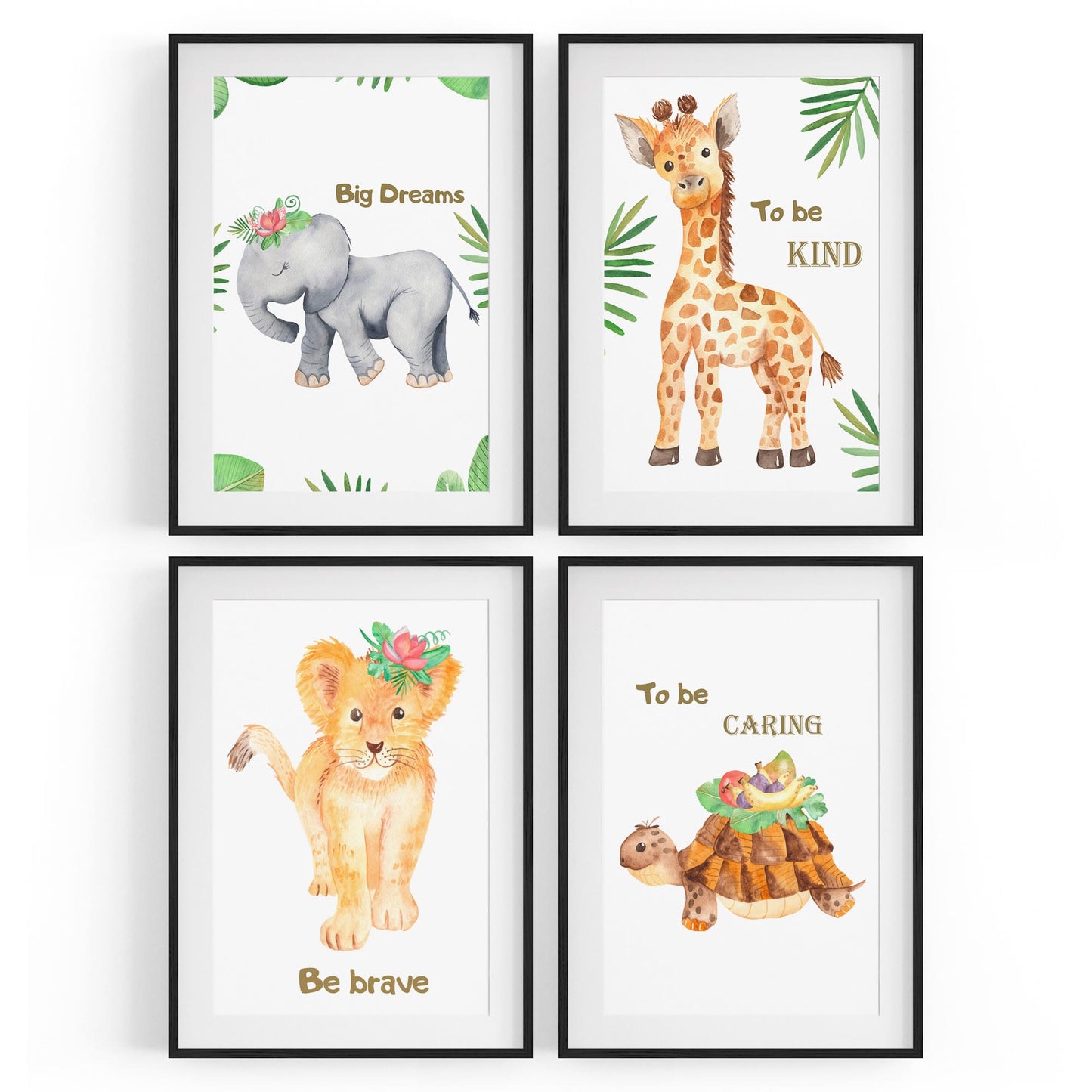 Set of 4 Inspirational Quote Baby Nursery Animal Paintings Wall Art - The Affordable Art Company