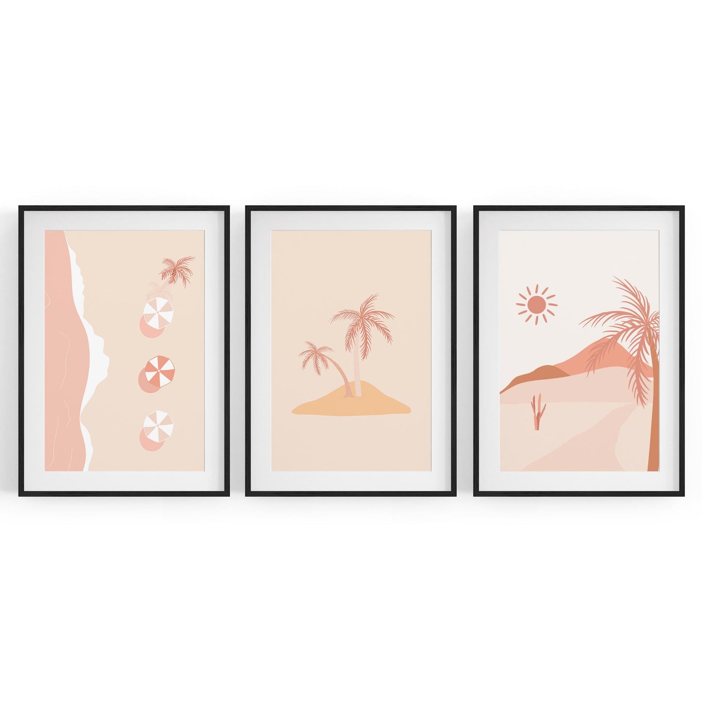 Set of Summer Coastal Pink & Pastel Wall Art - The Affordable Art Company