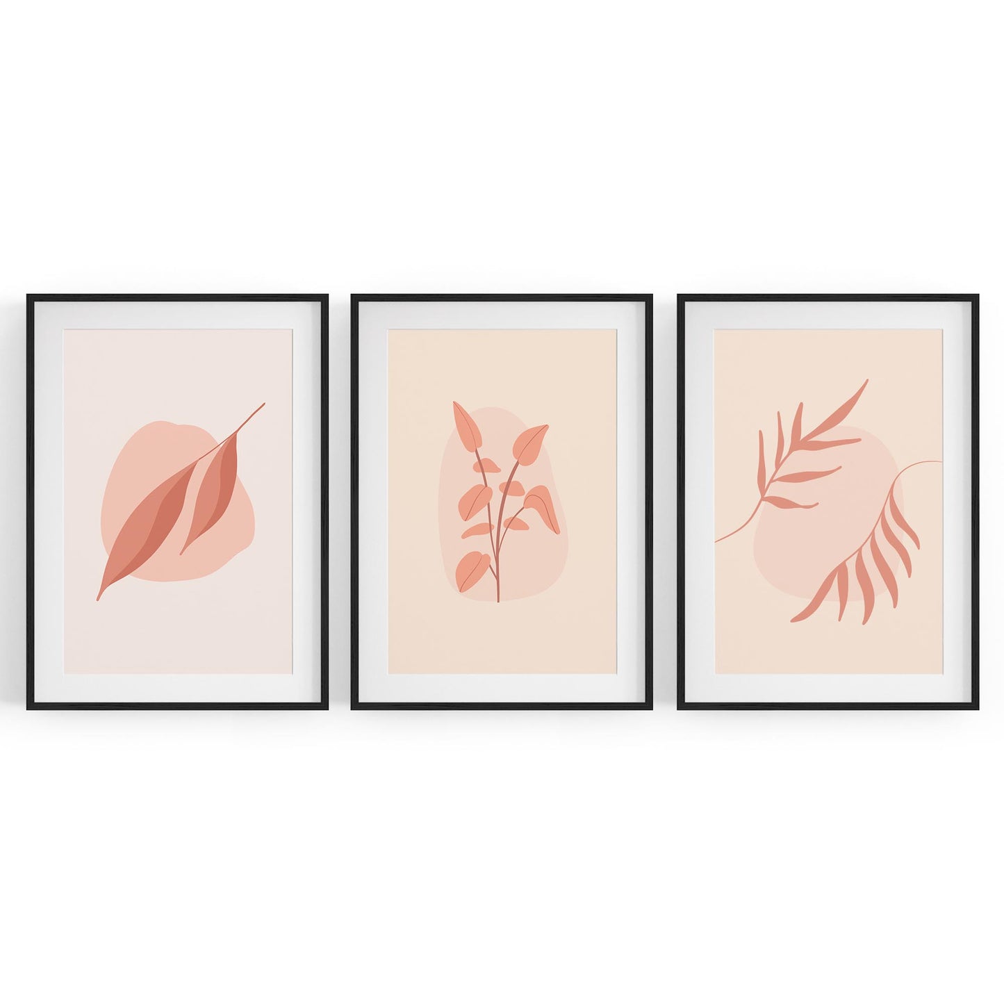 Set of Peach & Pink Leaves Pastel Abstract Wall Art - The Affordable Art Company