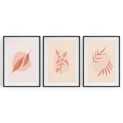 Set of Peach & Pink Leaves Pastel Abstract Wall Art - The Affordable Art Company