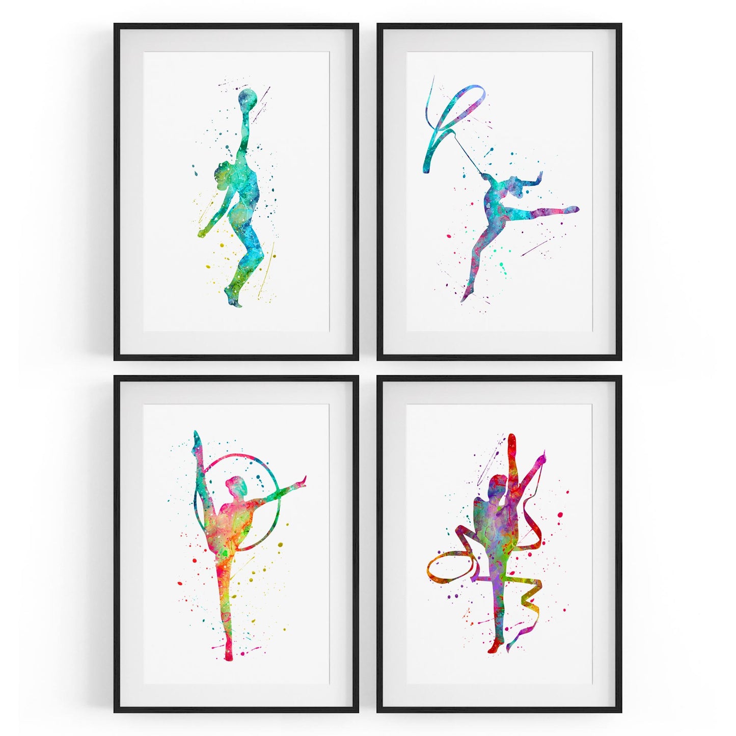 Set of 4 Cute Gymnastics Paintings Children's Bedroom Wall Art - The Affordable Art Company