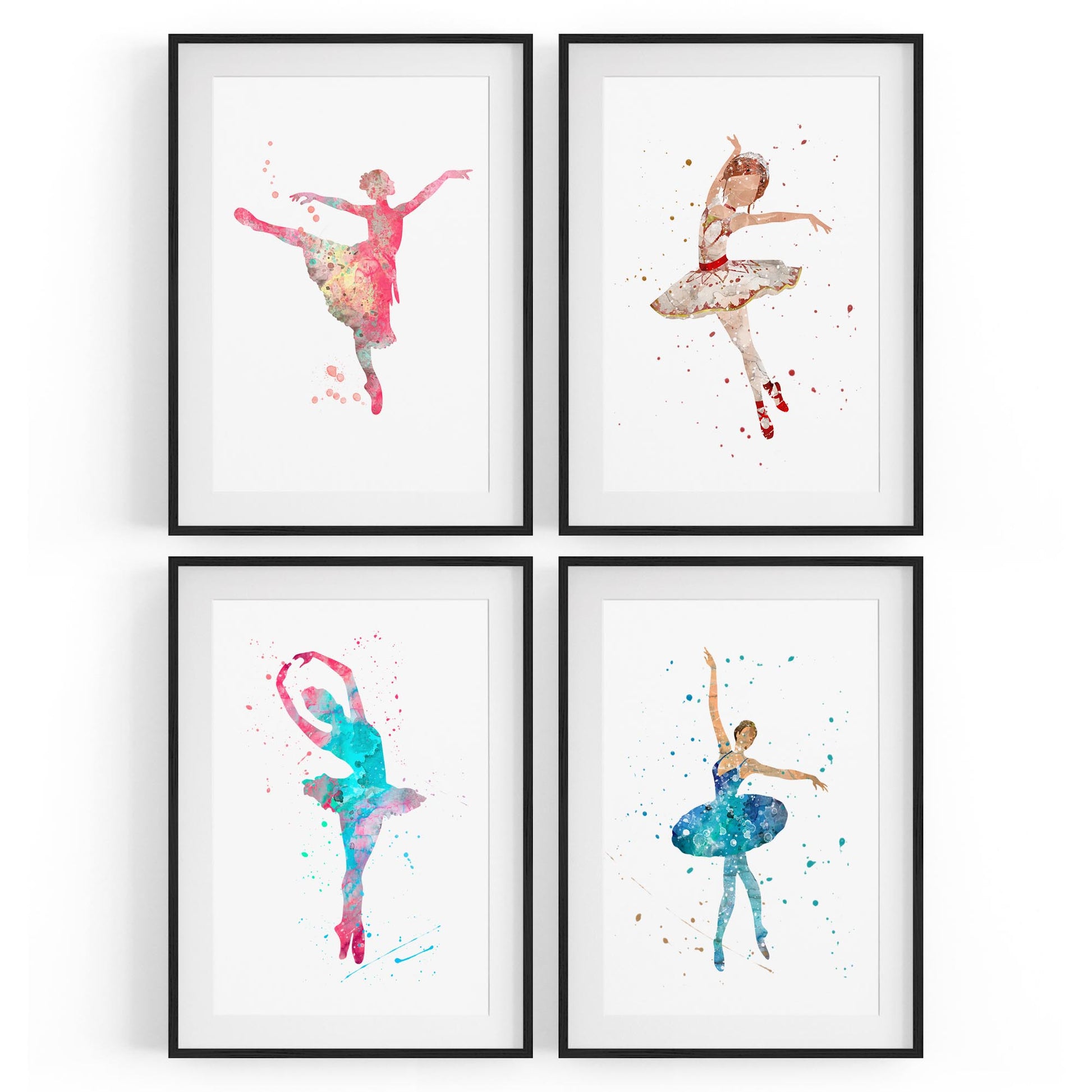 Set of 4 Cute Dancing Ballerina Nursery Paintings Wall Art - The Affordable Art Company