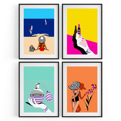 Set of 4 Retro Style Fashion Inspired Colourful Designs Wall Art - The Affordable Art Company