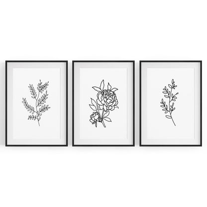 Set of Minimal Flower Line Drawings Wall Art #2 - The Affordable Art Company