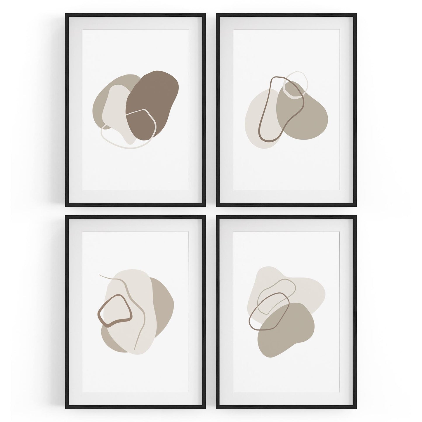 Set of 4 Abstract Grey Minimal Line and Shape Wall Art - The Affordable Art Company
