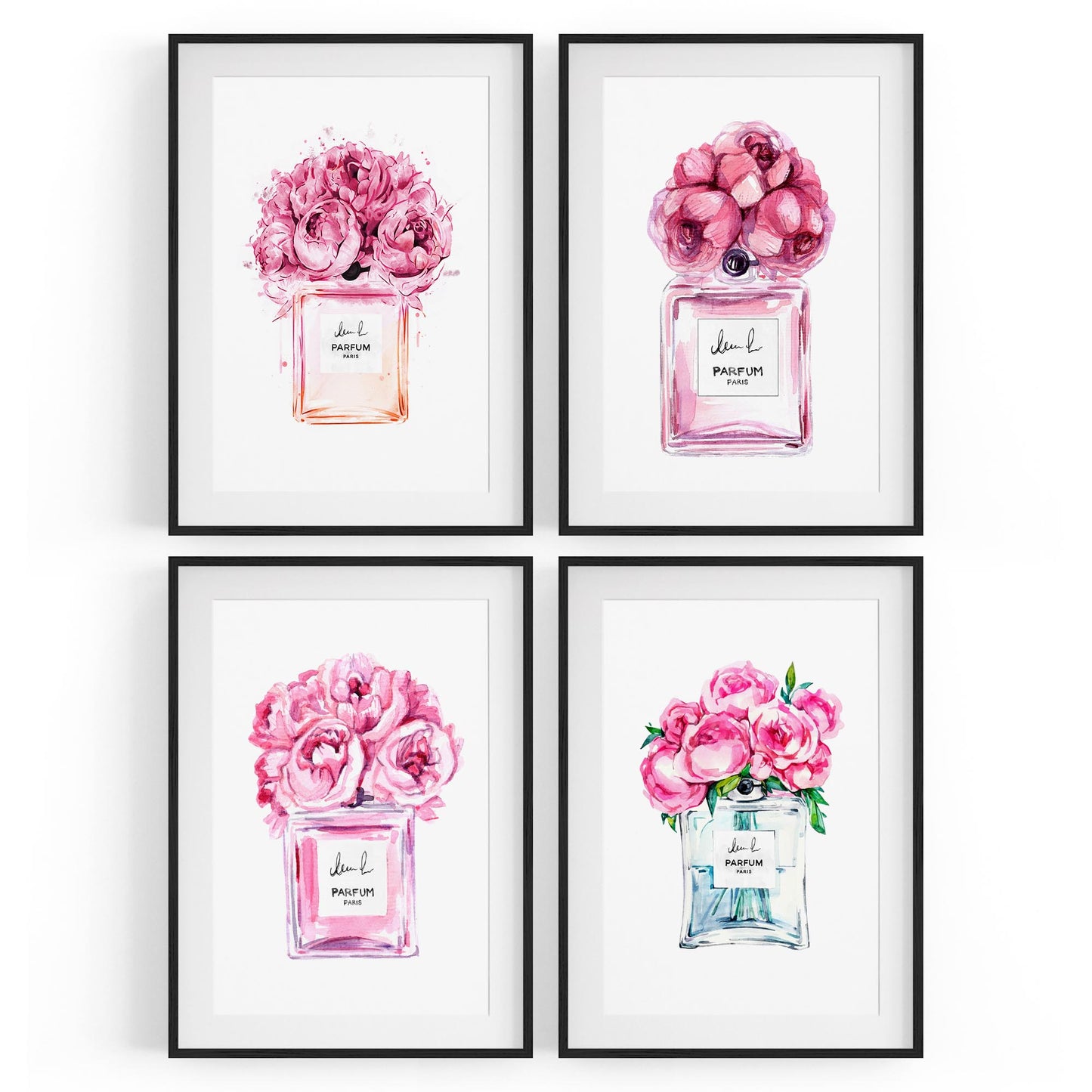 Set of 4 Perfume Bottle Painting Fashion Inspired Bedroom Wall Art - The Affordable Art Company