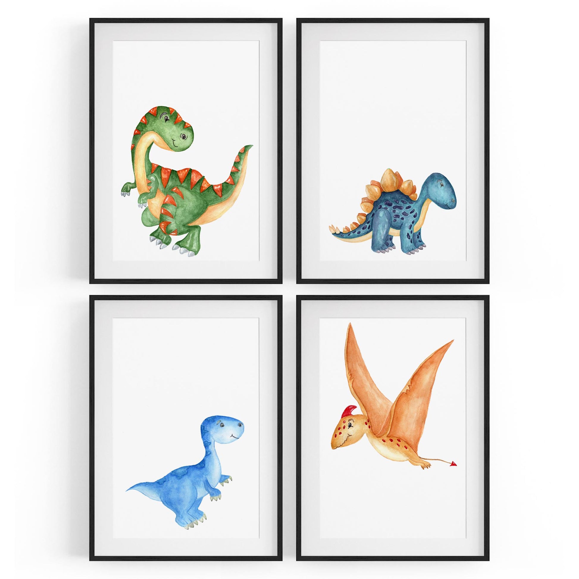 Set of 4 Cute Dinosaur Nursery Paintings Wall Art - The Affordable Art Company