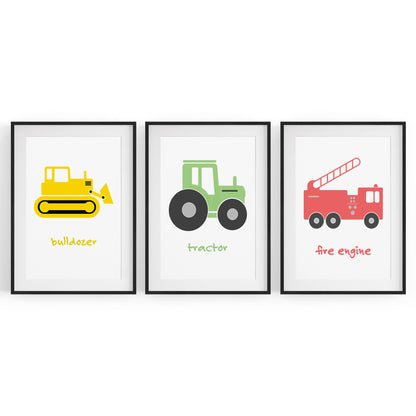 Set of Nursery Vehicles Boys Bedroom Wall Art - The Affordable Art Company