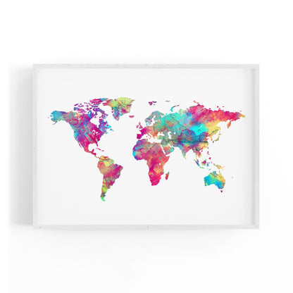 Watercolour World Map Colourful Wall Art - The Affordable Art Company