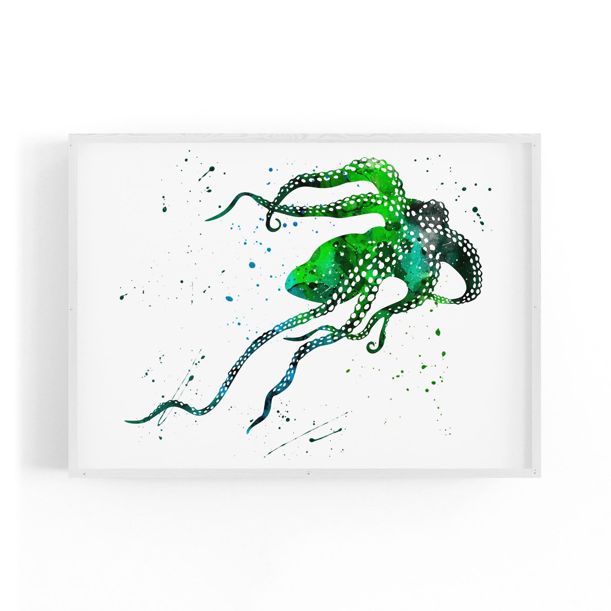 Green Cute Squid Painting Sealife Wall Art - The Affordable Art Company