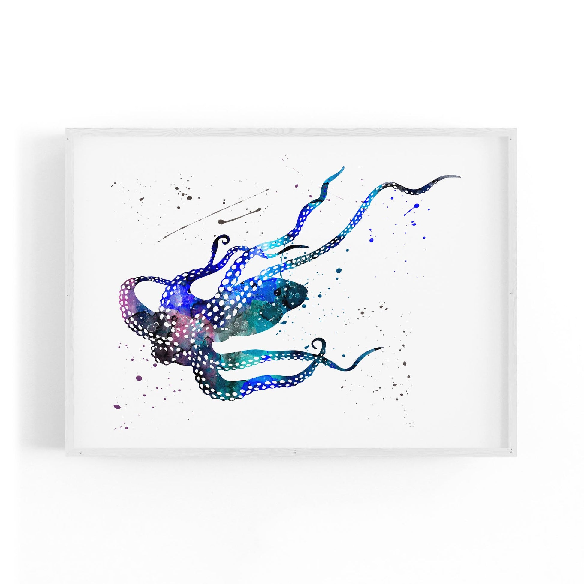 Blue Cute Squid Painting Sealife Nursery Wall Art - The Affordable Art Company