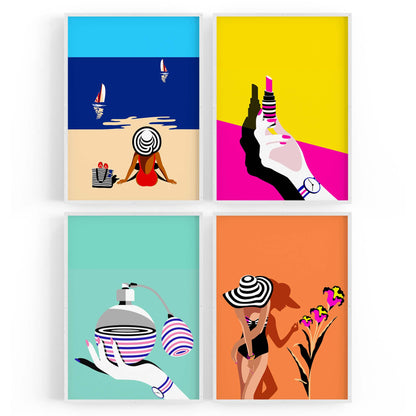 Set of 4 Retro Style Fashion Inspired Colourful Designs Wall Art - The Affordable Art Company