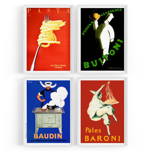 Set of 4 Vintage Italian and French Food Restaurant Advertisements Wall Art - The Affordable Art Company