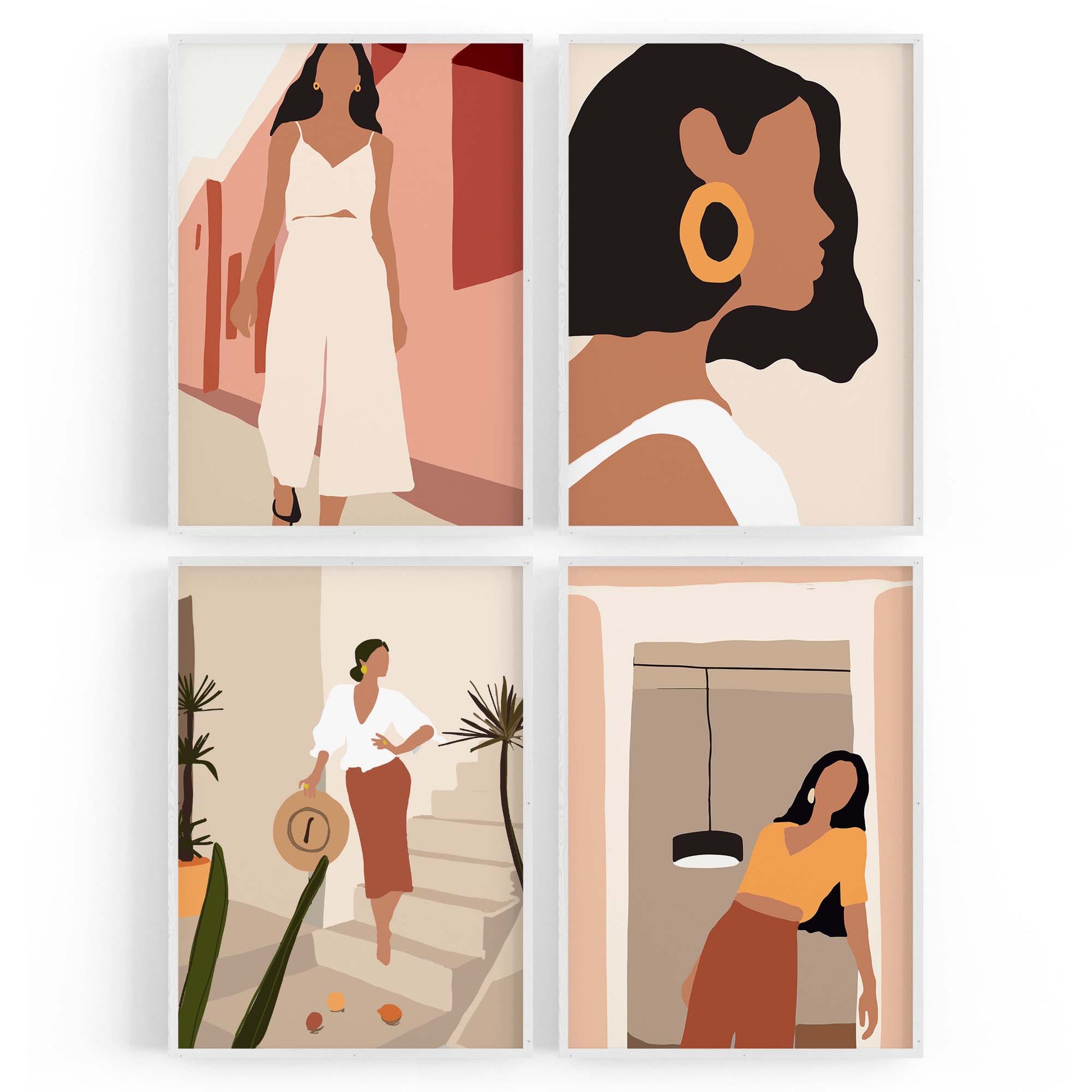 Set of 4 Retro Fashion Girl's Bedroom Minimal Wall Art - The Affordable Art Company