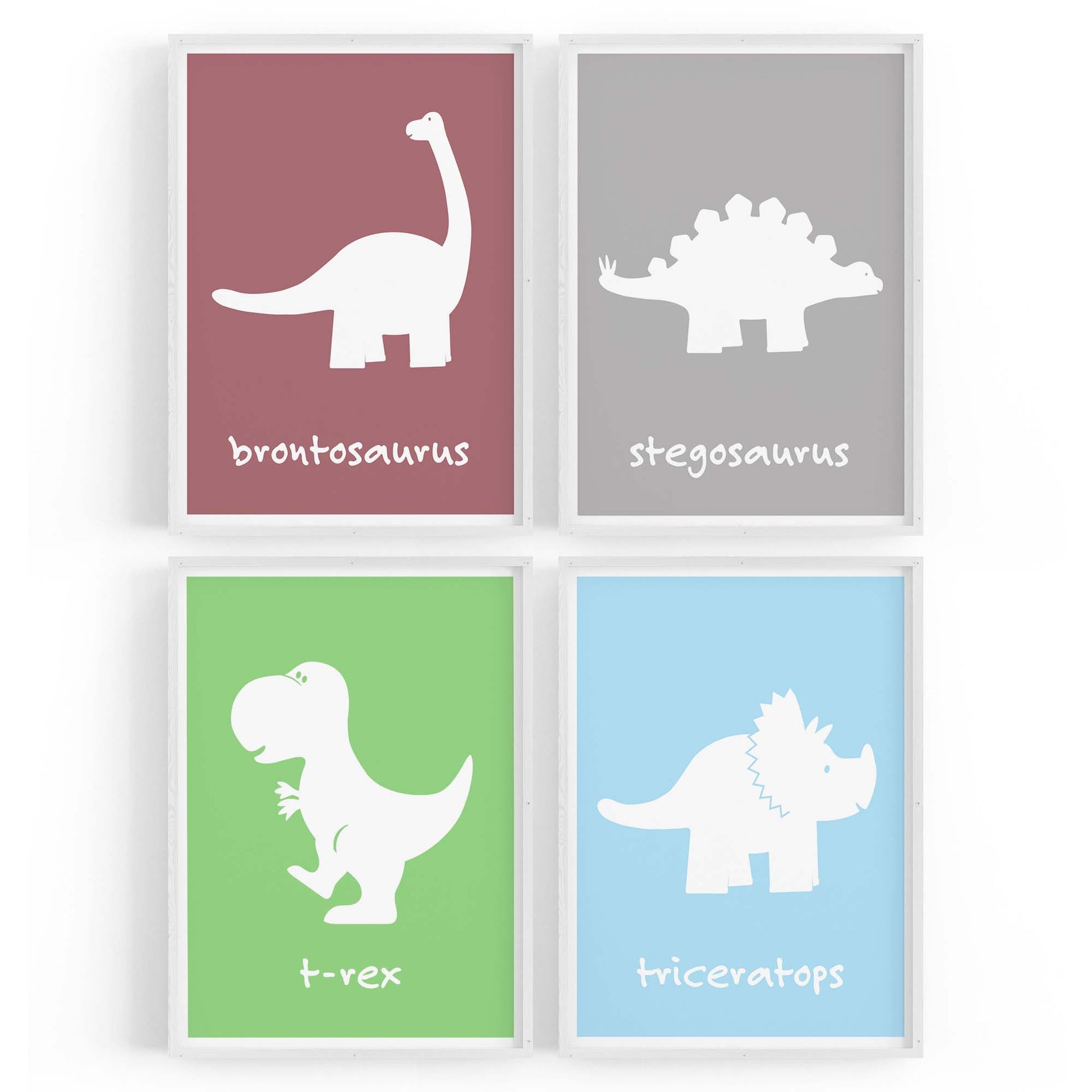 Set of 4 Cute Dinosaur Nursery Designs Wall Art - The Affordable Art Company