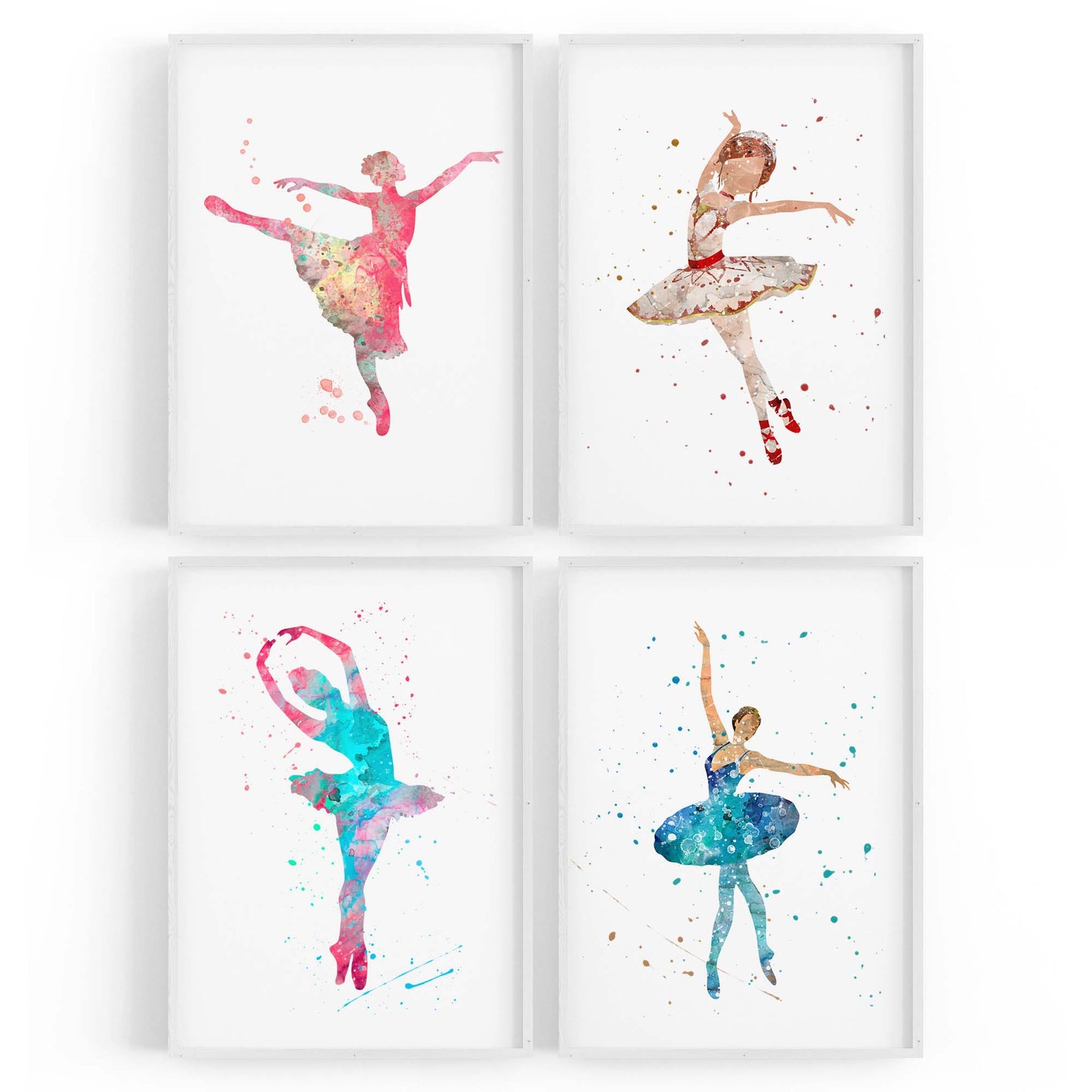 Set of 4 Cute Dancing Ballerina Nursery Paintings Wall Art - The Affordable Art Company