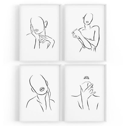 Set of 4 Nude Female Body Shape Line Bedroom Minimal Wall Art - The Affordable Art Company