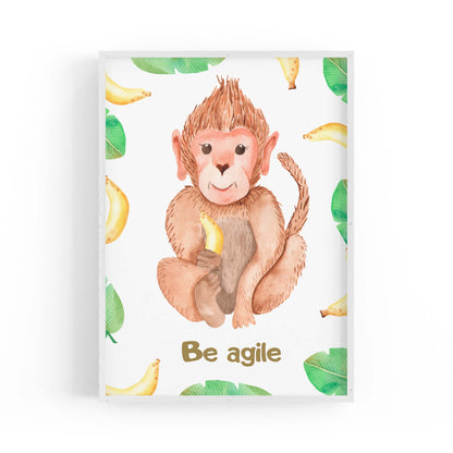 Cartoon Monkey "Be Agile" Nursery Quote Wall Art - The Affordable Art Company