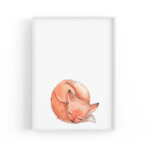 Cute Sleeping Fox Cartoon Animal Nursery Wall Art - The Affordable Art Company