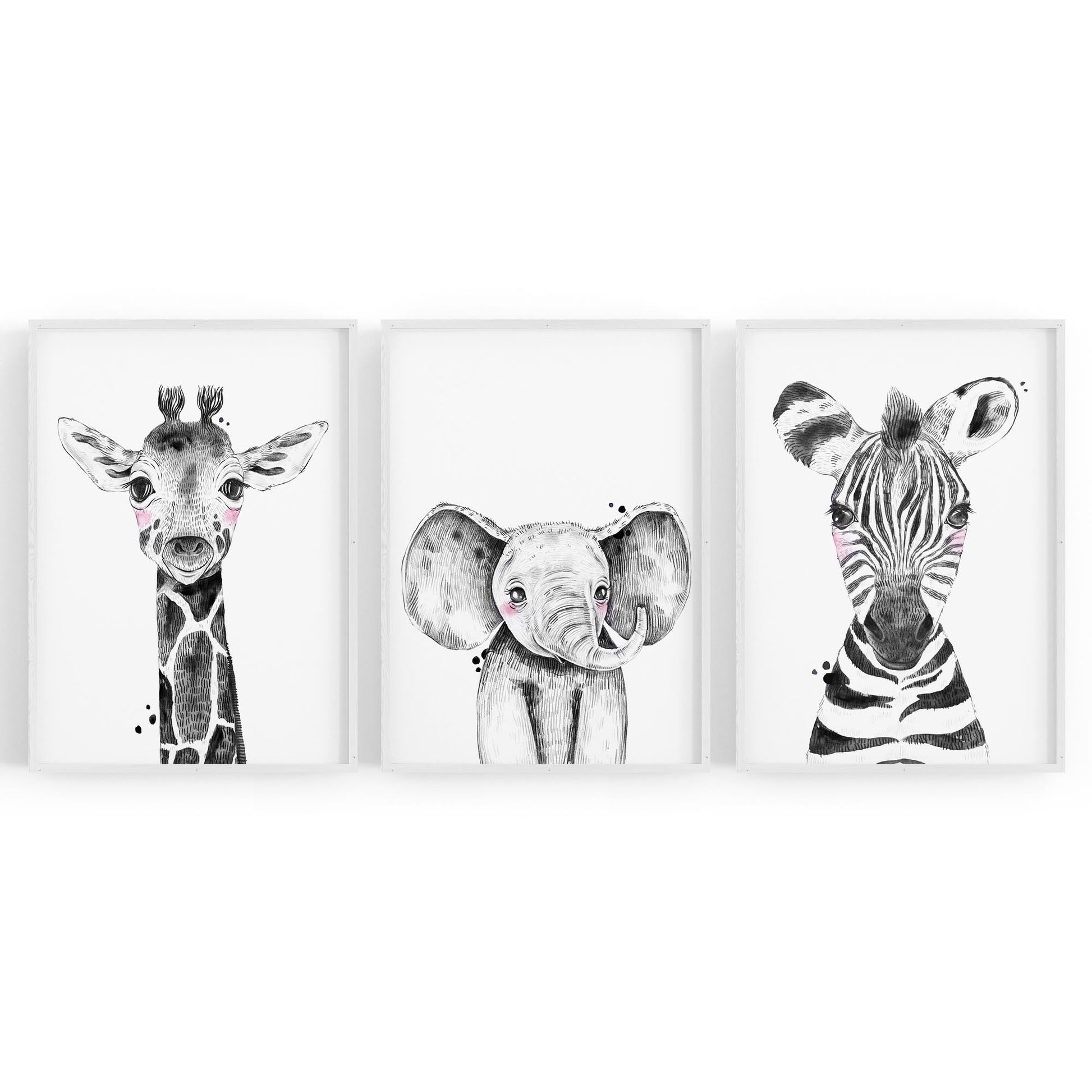 Set of Blushing Safari Animals Nursery Wall Art #1 - The Affordable Art Company