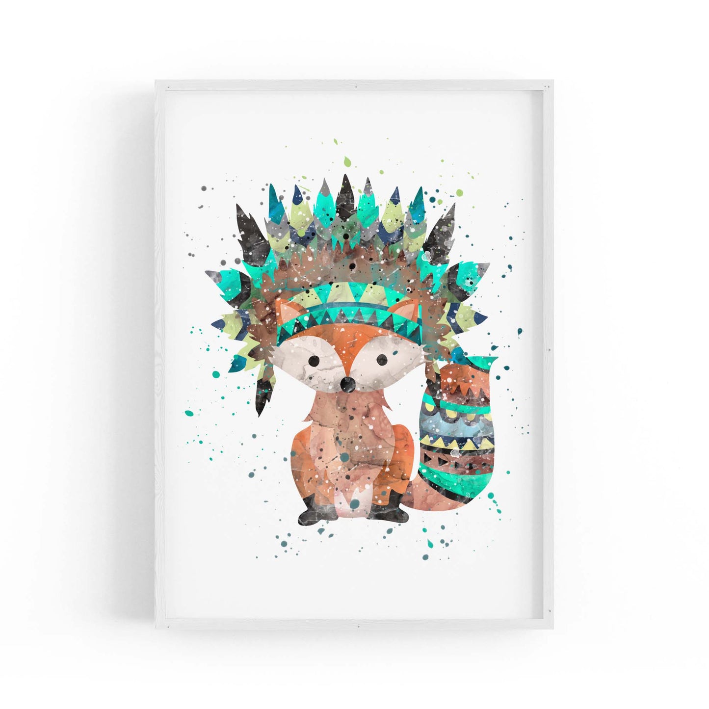 Native Fox Cartoon Nursery Bedroom Boho Wall Art - The Affordable Art Company