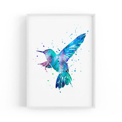 Abstract Blue Humming Bird Cute Artwork Wall Art - The Affordable Art Company