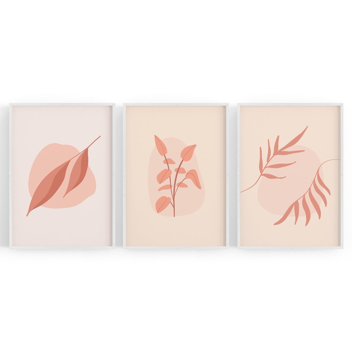 Set of Peach & Pink Leaves Pastel Abstract Wall Art - The Affordable Art Company