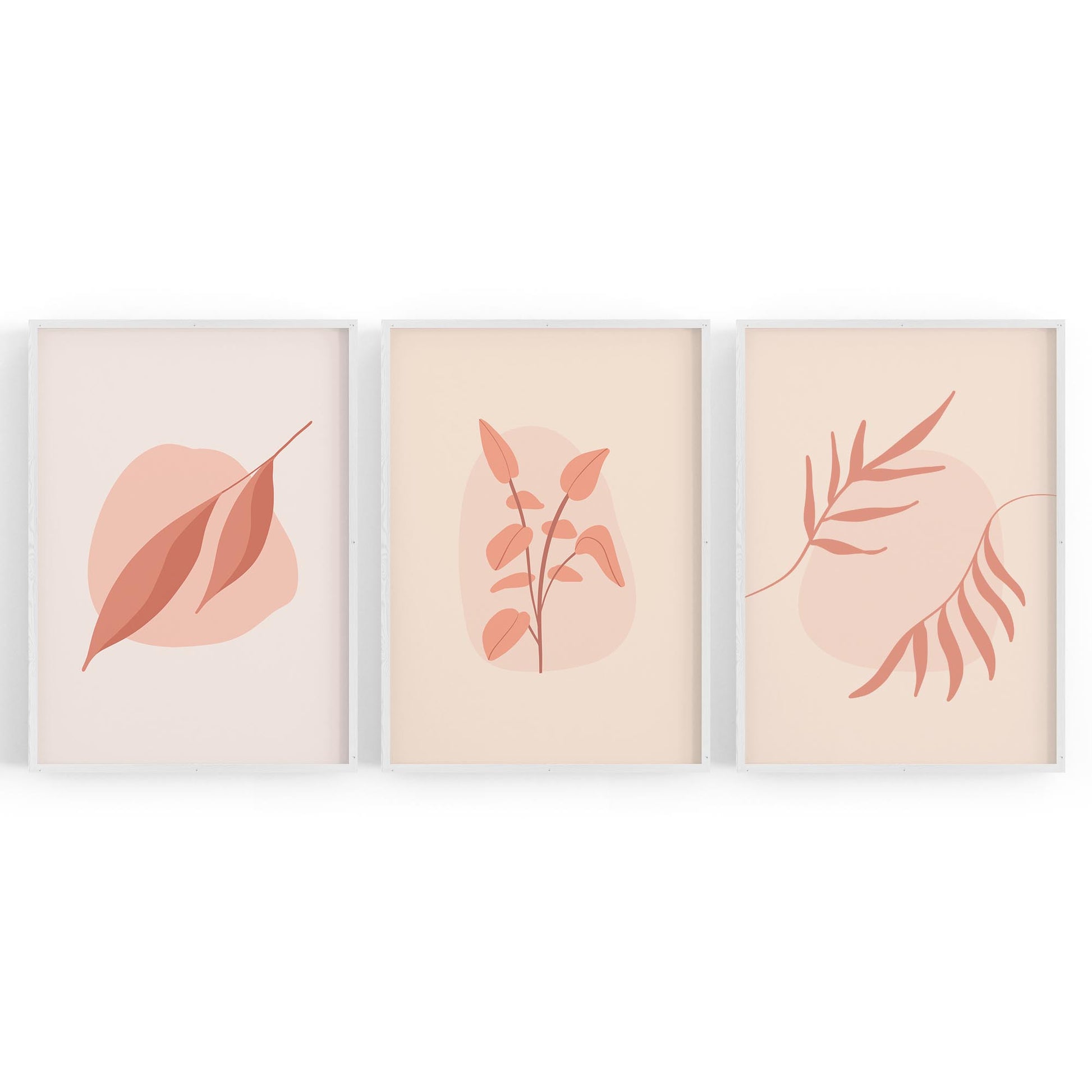 Set of Peach & Pink Leaves Pastel Abstract Wall Art - The Affordable Art Company