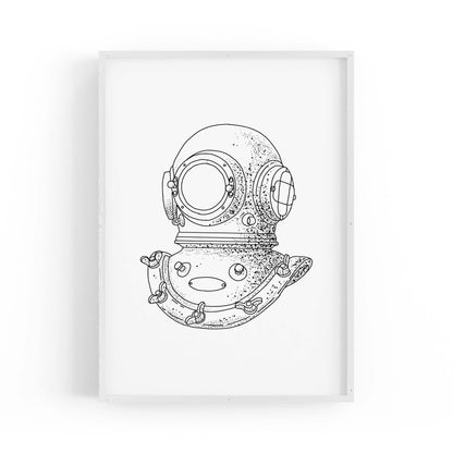 Diving Helmet Drawing Nautical Coastal Wall Art #1 - The Affordable Art Company