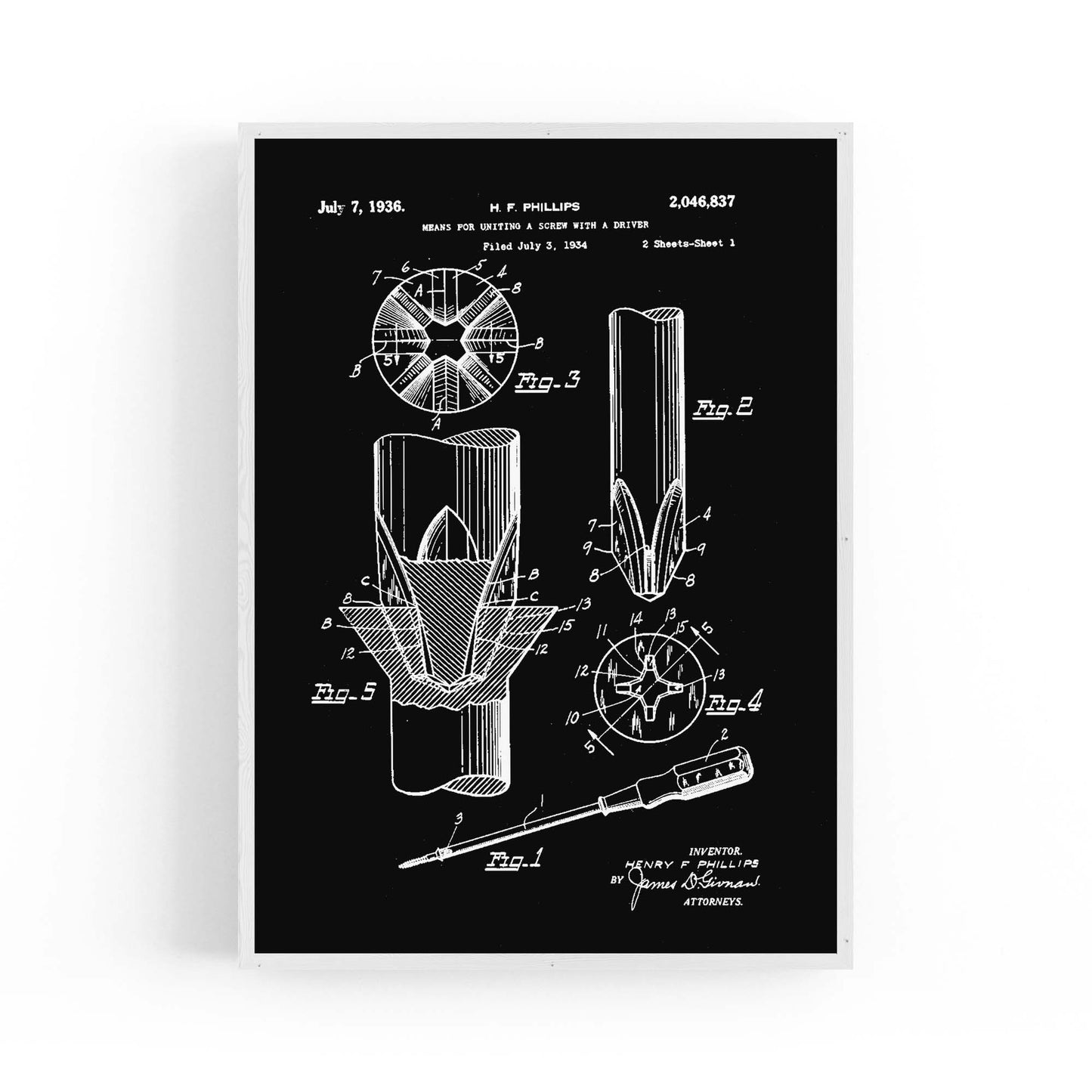 Vintage Phillips Screwdriver Patent Garage Wall Art #1 - The Affordable Art Company