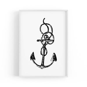 Anchor Drawing Nautical Coastal Bathroom Wall Art #1 - The Affordable Art Company