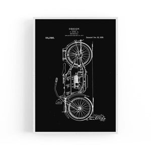 Vintage Motorcycle Black Patent Man Cave Wall Art #1 - The Affordable Art Company