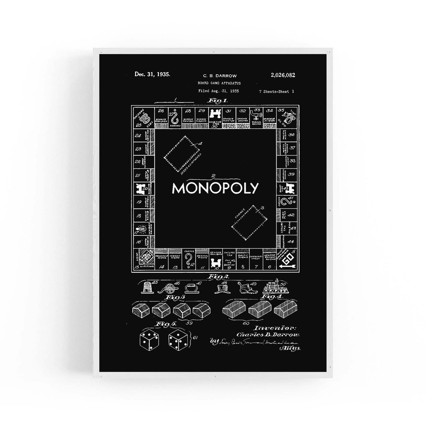 Vintage Monopoly Patent Black Patent Wall Art #1 - The Affordable Art Company