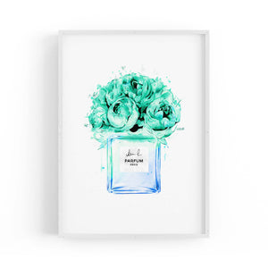 Teal Floral Perfume Bottle Fashion Wall Art #2 - The Affordable Art Company
