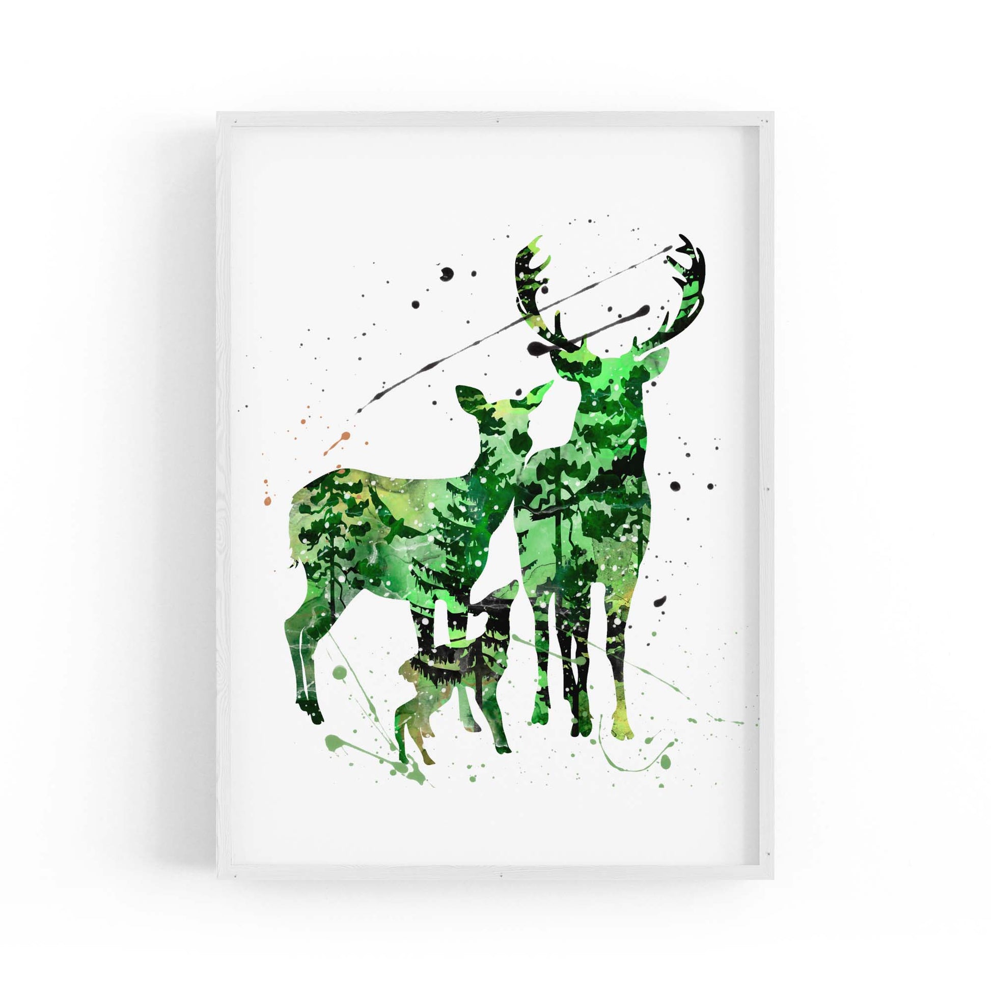 Deer Family Painting Nursery Green Animal Wall Art - The Affordable Art Company