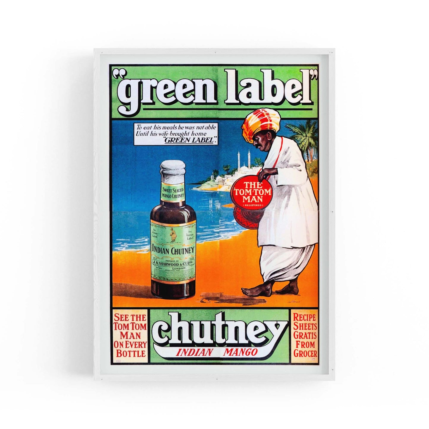 Green Label Indian Chutney Vintage Advert Wall Art - The Affordable Art Company