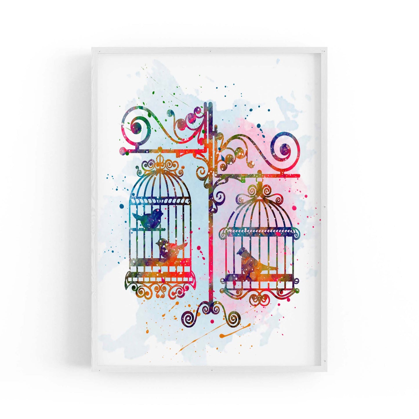 Birds In Cages Cute Decoration Wall Art - The Affordable Art Company