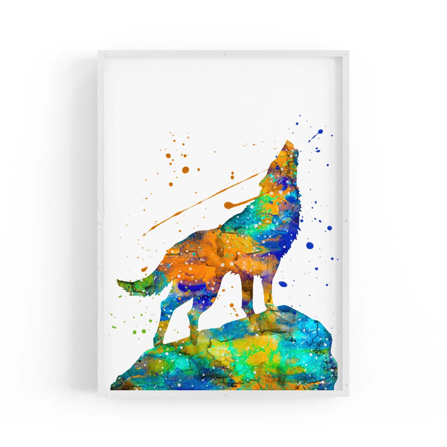 Lone Wolf Howling Animal Colourful Wall Art - The Affordable Art Company