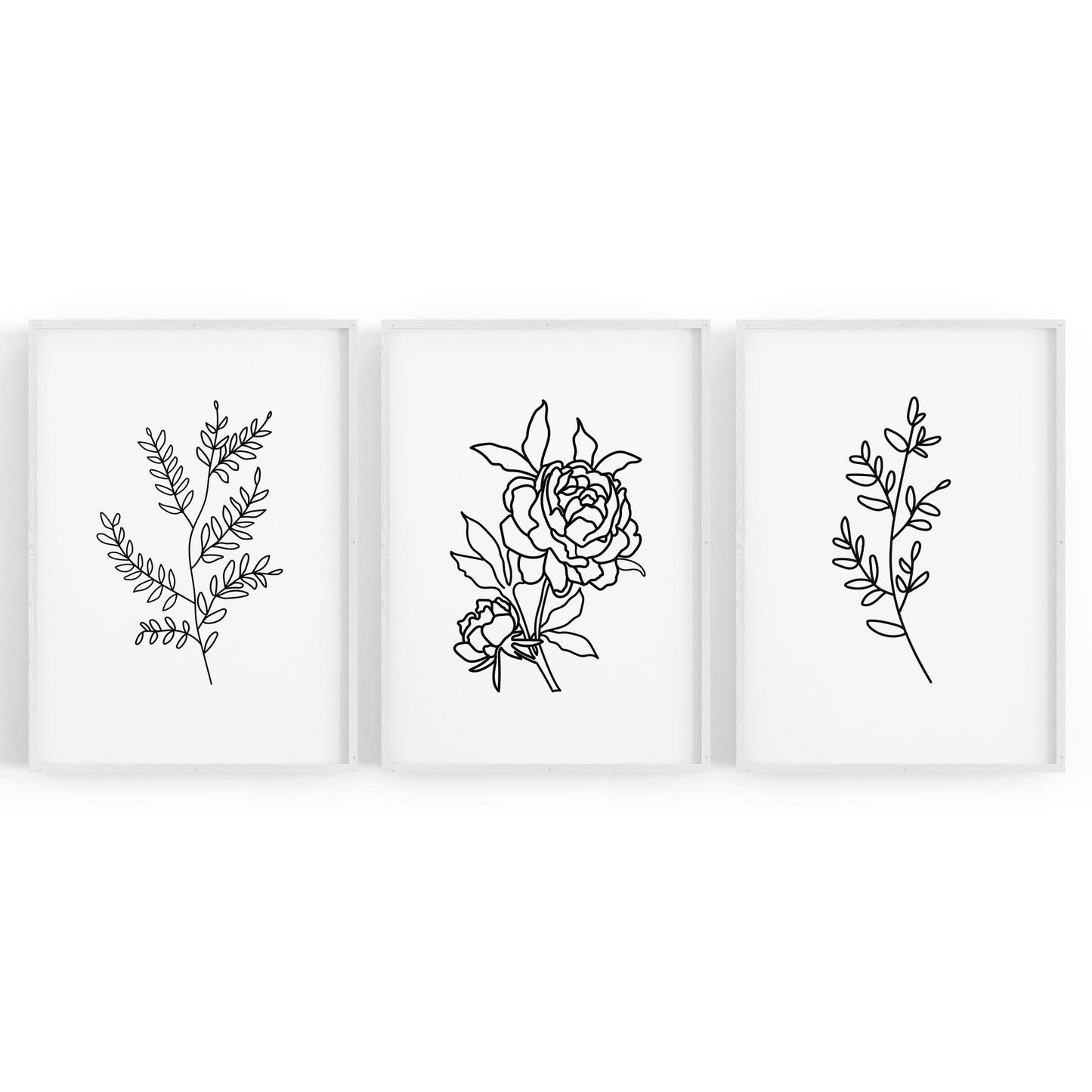 Set of Minimal Flower Line Drawings Wall Art #2 - The Affordable Art Company